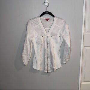 GUESS Amaya Cotton Blend White Zip-Front Sexy Fit  Pockets Top - Small